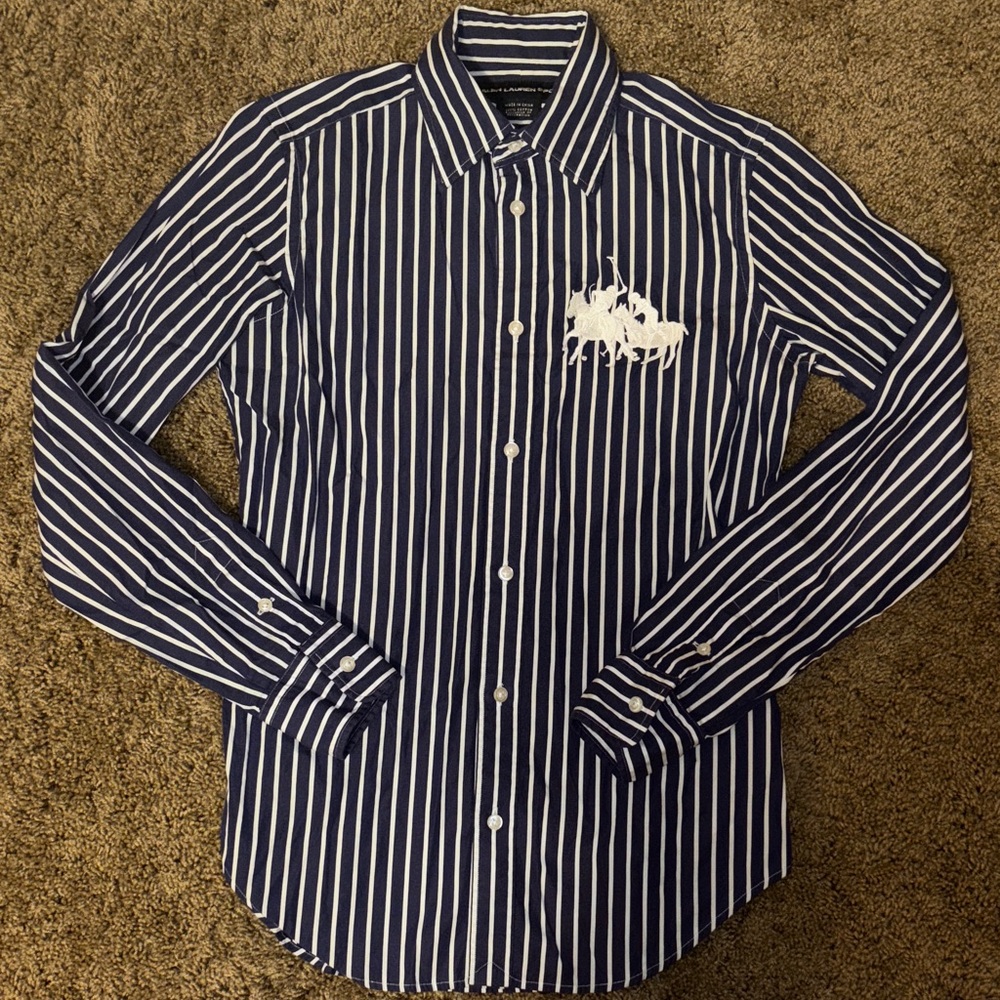 Vintage Ralph Lauren Navy Striped Button Down Shirt
